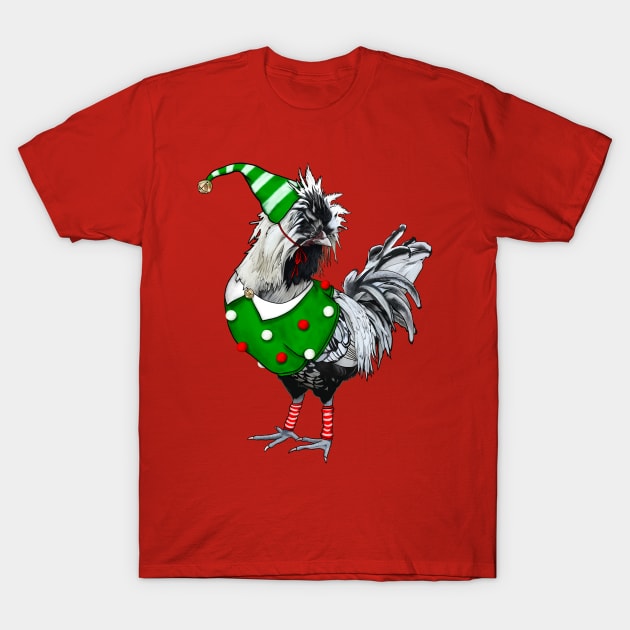 Silver Laced Polish Rooster Dressed As Elf With Leg Warmers T-Shirt by Ashley D Wilson